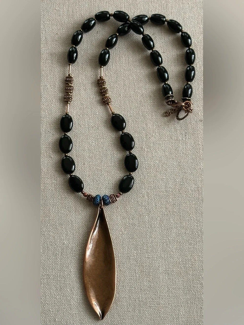 26-1/2 inch Onyx and Copper bead necklace NWOT
